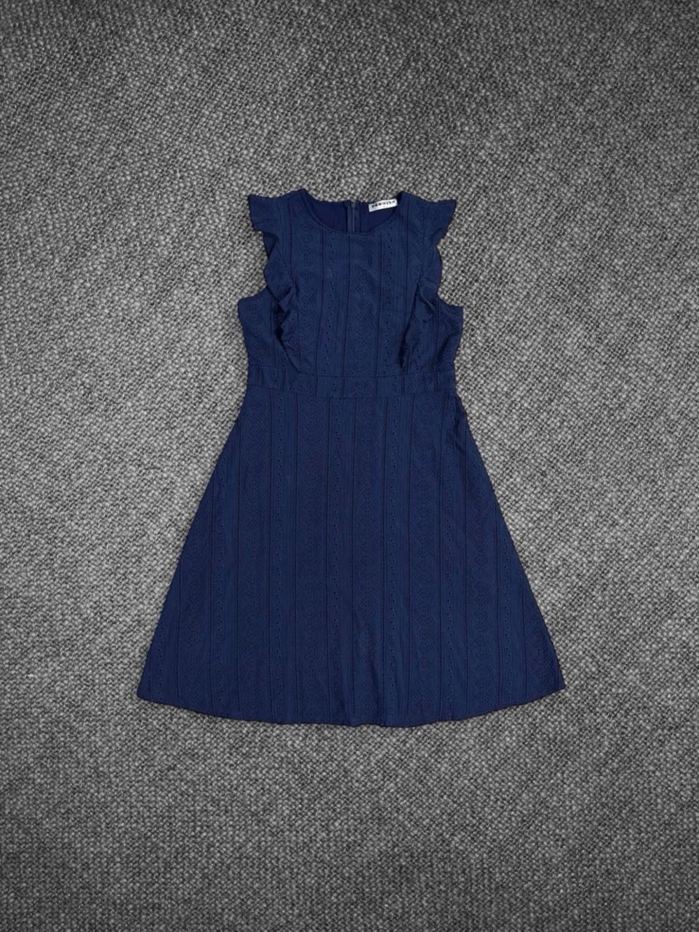 Navy Blue Eyelet Lace Fit And Flare Midi Dress
